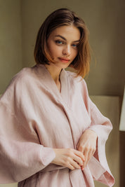 Kimono lniane Plantule długie (jasny róż)
