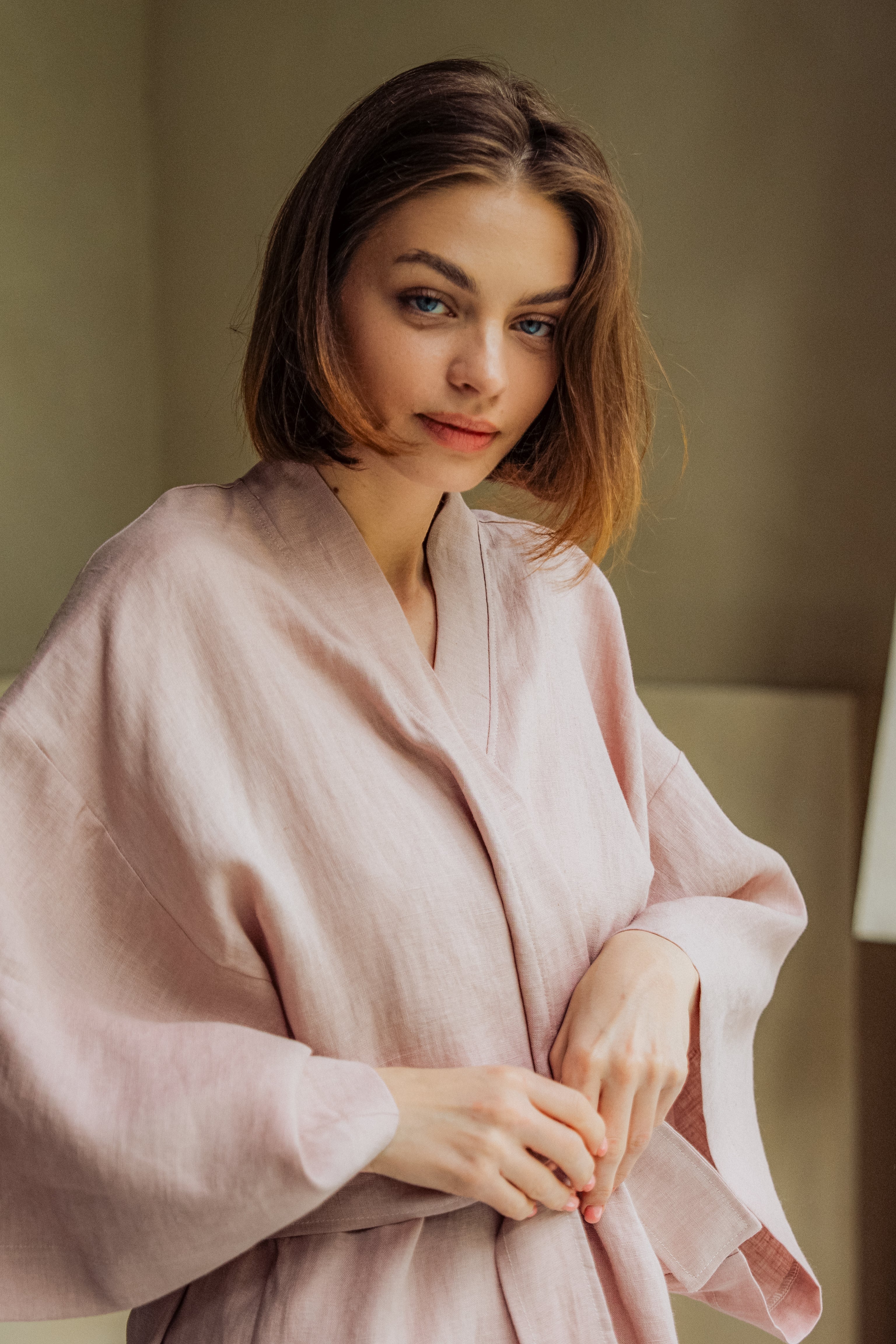 Kimono lniane Plantule długie (jasny róż)