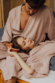 Kimono lniane Plantule długie (jasny róż)