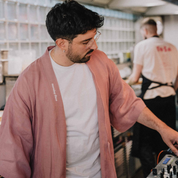 Kimono lniane Rosa × Plantule (różowe) – morning disco
