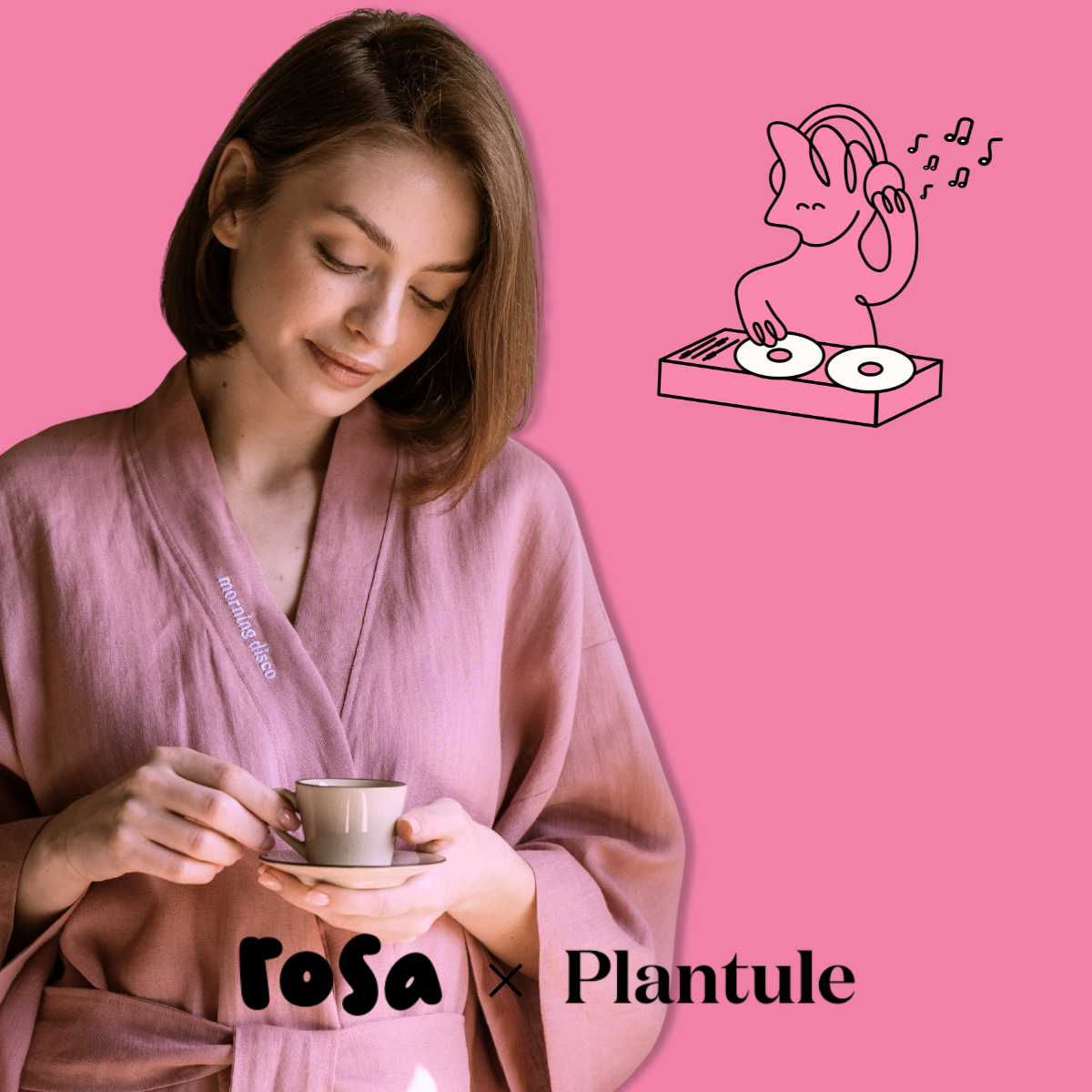 Kimono lniane Rosa × Plantule (różowe) – morning disco