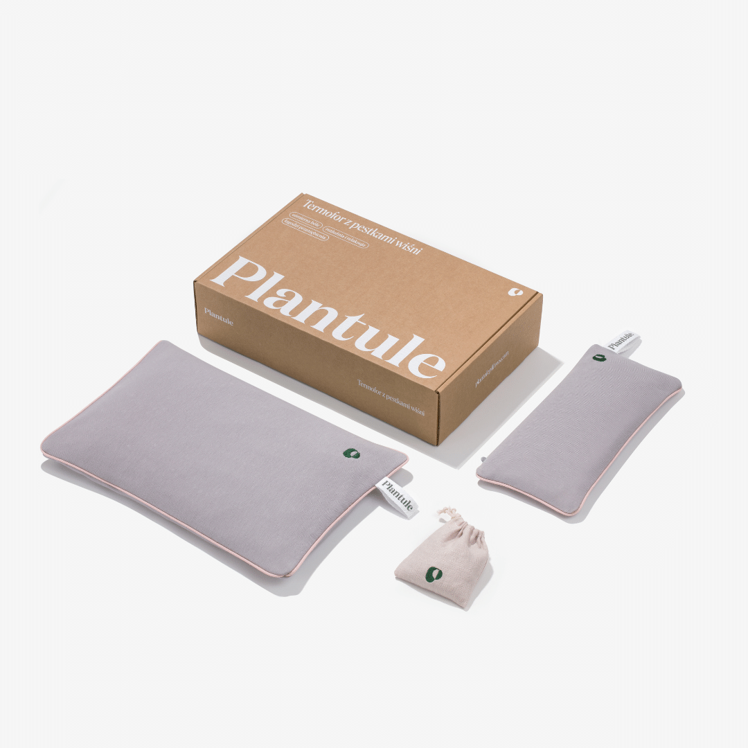 termofor suchy z pestkami wiśni do relaksu poduszka na oczy z siemieniem lnianym Plantule na prezent