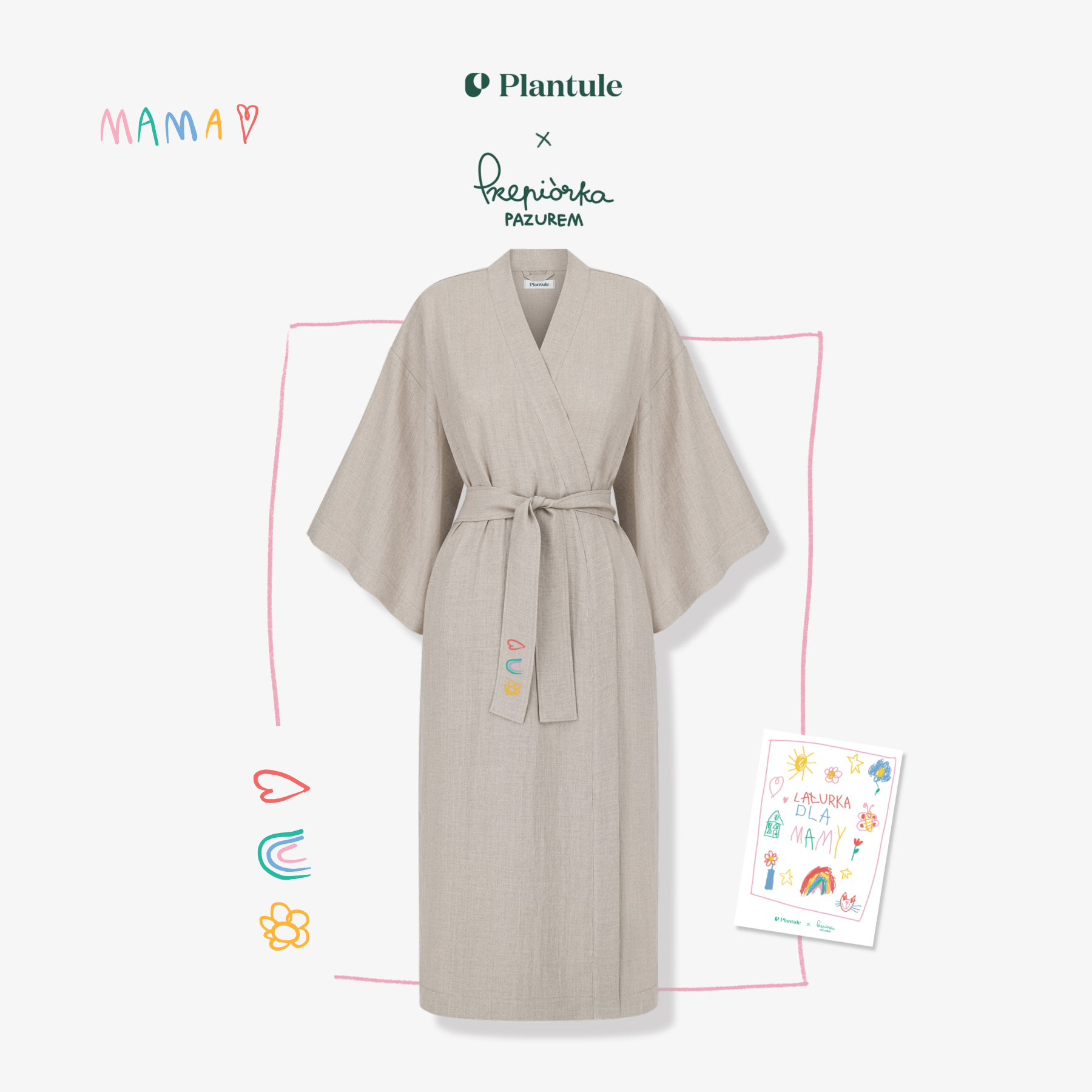 Plantule short linen kimono (light pink)