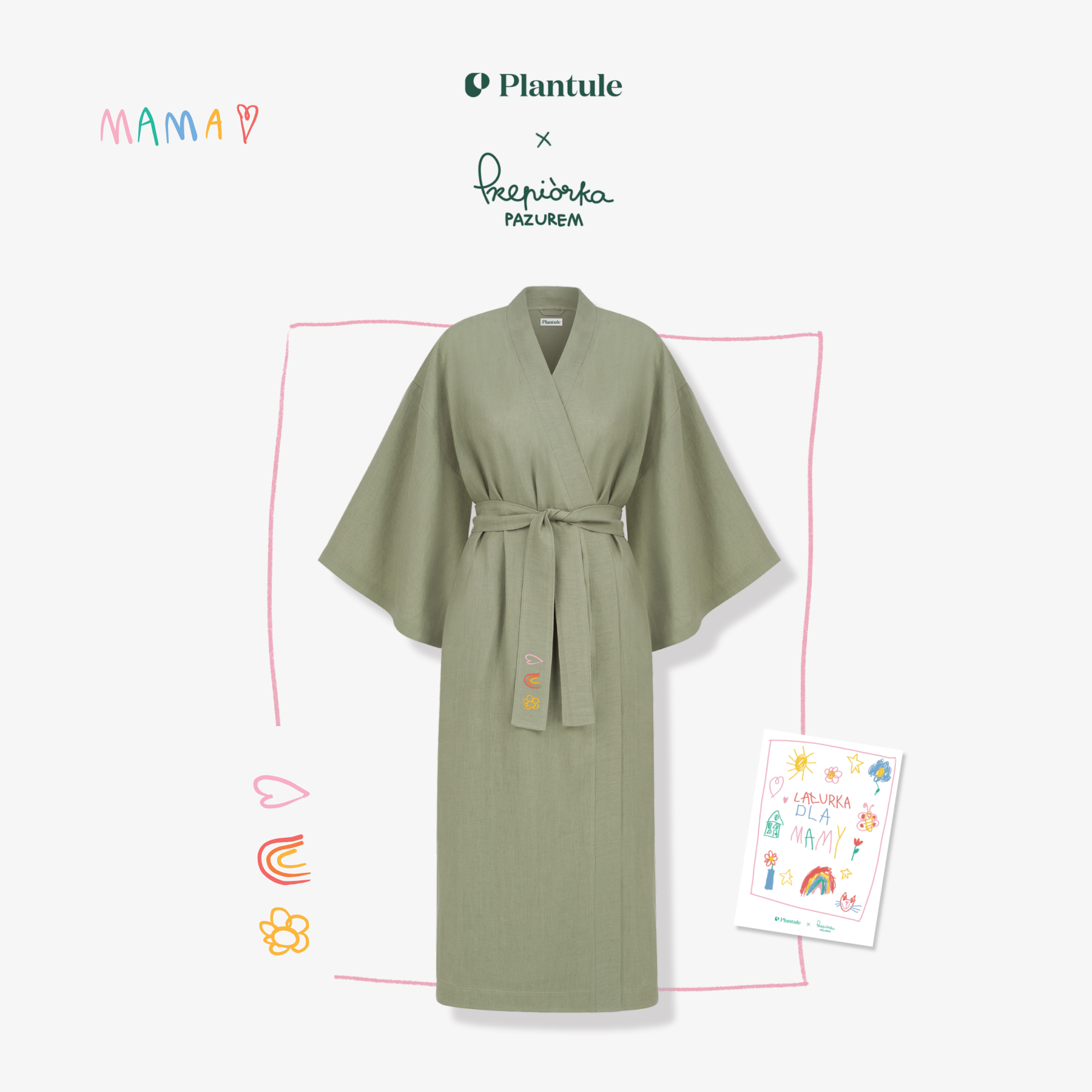 Plantule short linen kimono (light pink)