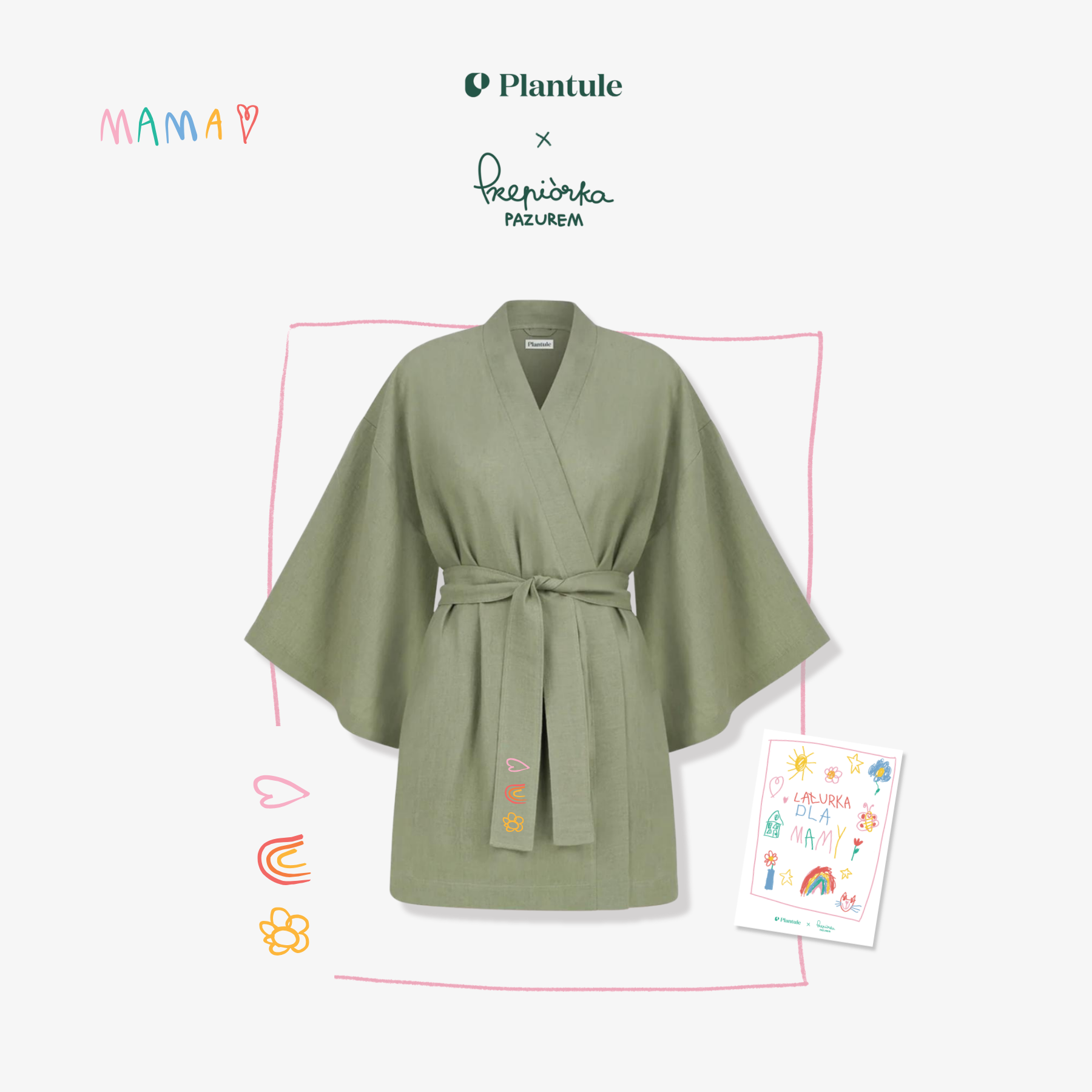 Plantule short linen kimono (light pink)
