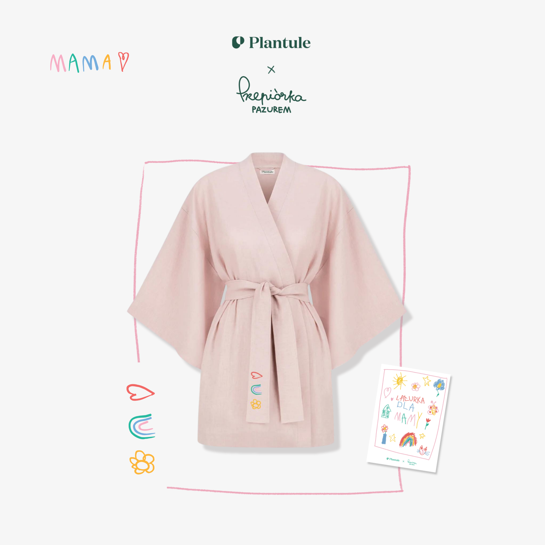 Plantule short linen kimono (light pink)