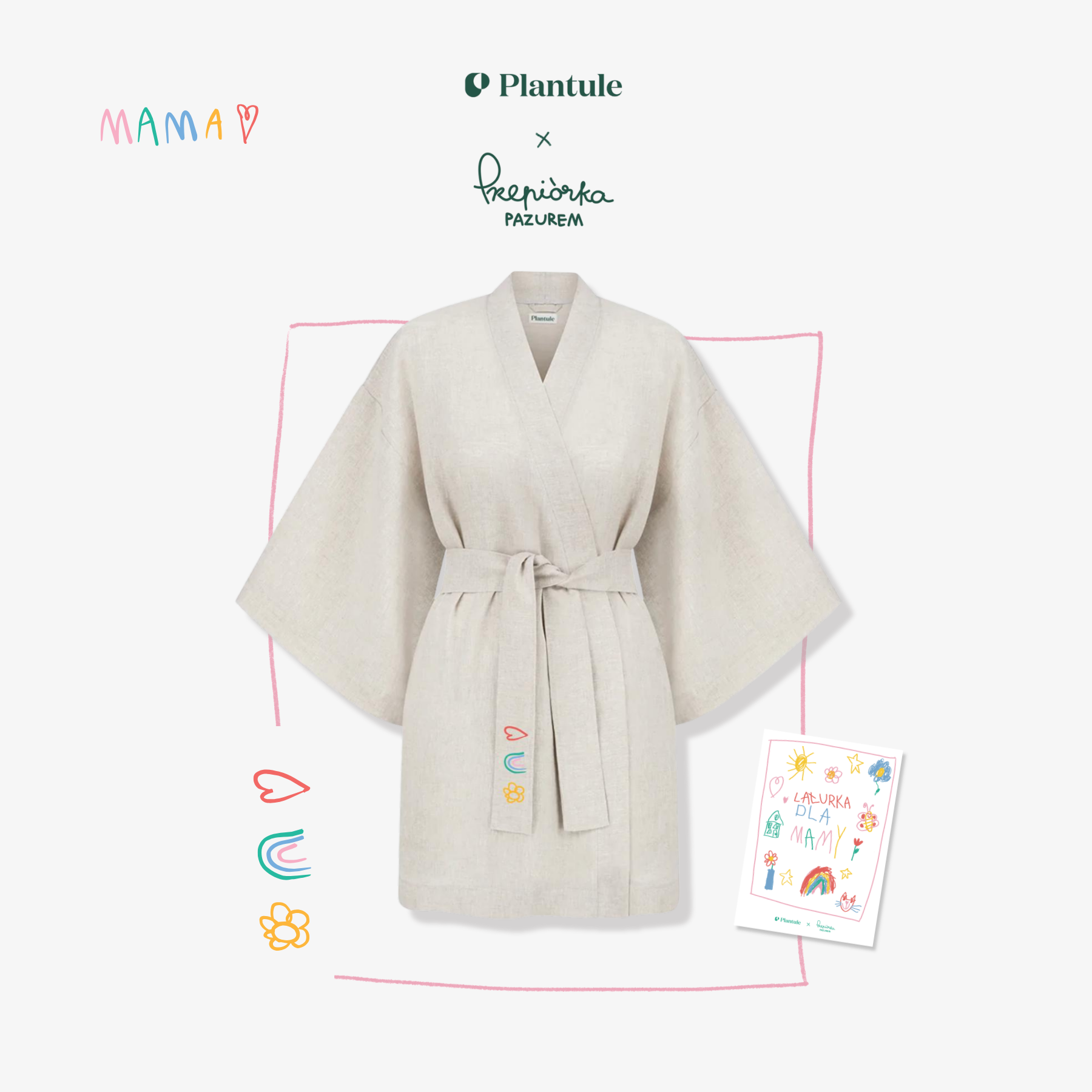 Plantule short linen kimono (light pink)